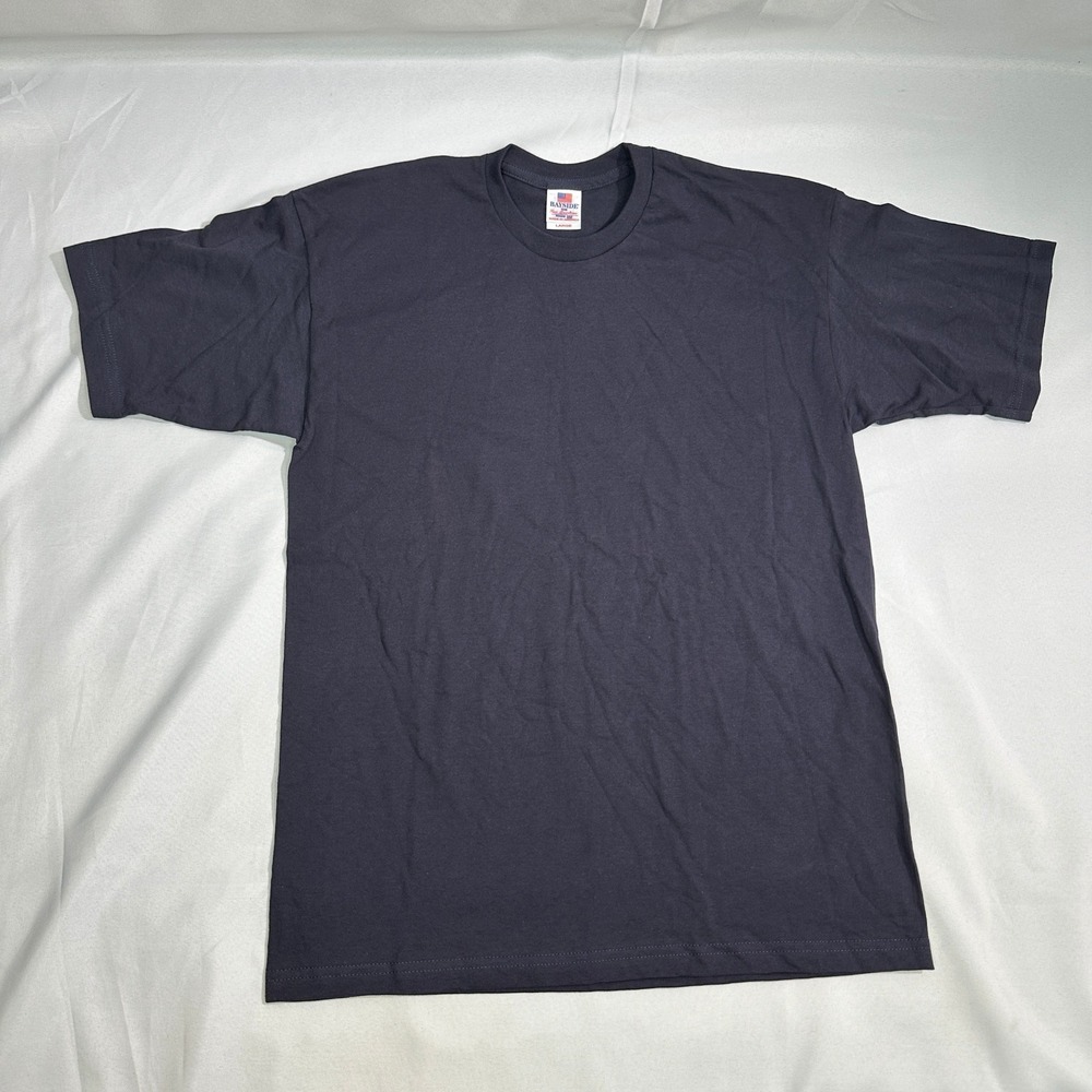 NWT Bayside Blank T-Shirt Mens Large Dark Blue Navy Made In USA Heavy Cotton Tee